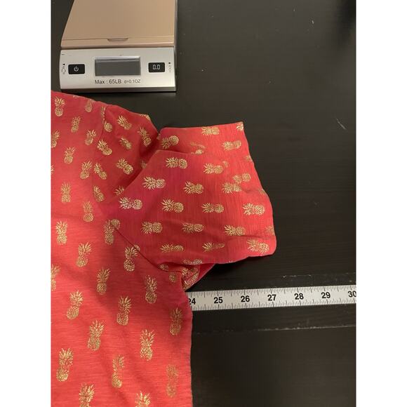 Chicos Womens Top Size 3 US XL Coral Pineapple Print Short Sleeve Artsy FLAW - Picture 6 of 8